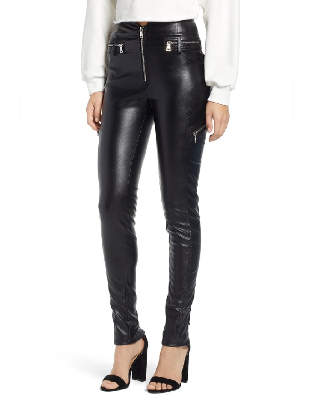 Tiger Mist Lennon zip detail black faux leather pants size small